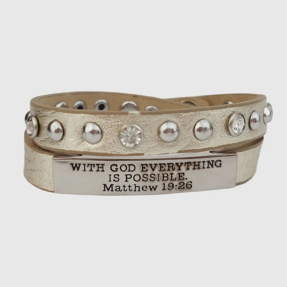 Silver and Tan Inspirational Bracelet
